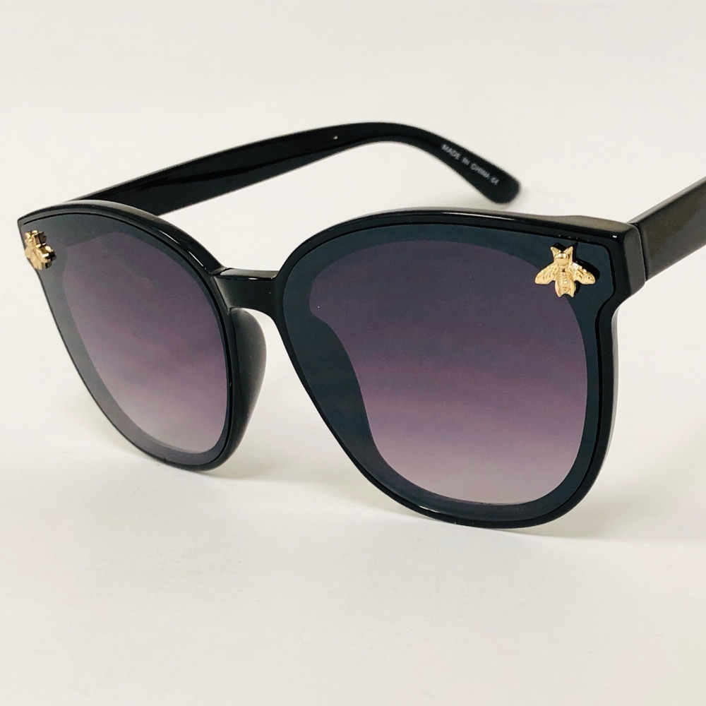 Sunglasses Women Black Gradient Lens Trendy Cat Eye Female Bee Shades Lentes New